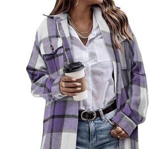 Comfy, relaxed loose fit brushed checked mid long flannel shirt coat